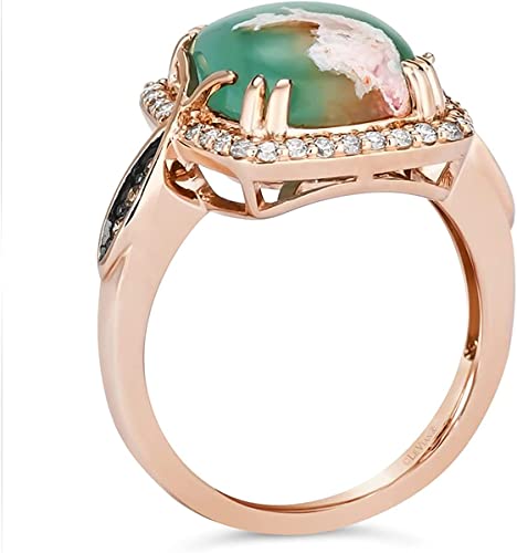 4 2/3 Carat Cushion Shaped Green Aquaprase Cabochon Topaz and Smokey Quartz Halo Statement Ring for Women in 14k Rose Gold Plated 925 Sterling Silver Promise Anniversary Ring Size 5 to 10 by LeVian3