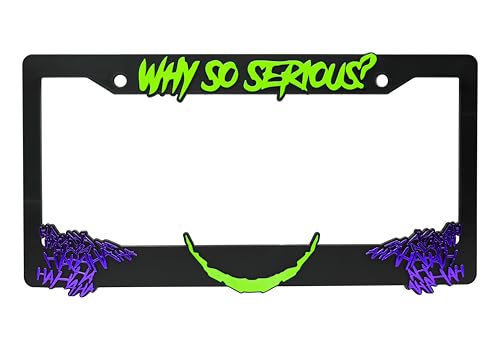 LP Frameworks Why So Serious? for Joker 3D Raised License Plate Frame | 1 Pack Car License Plate Cover | Universal US Black License Plate Holder (Car, Truck and SUV) (Lime Green and Purple V2)