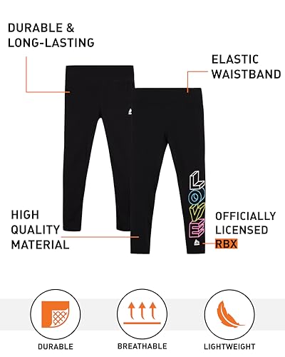 RBX Girls Athletic Leggings - 2 Pack Cotton Stretch Leggings for Girls and Kids Tights - Workout Girl Yoga Pants (4-16)2
