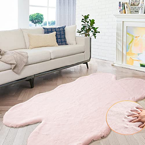 Pink Fluffy Shag Carpet Faux Bunny Washable Plush Fur Area Rugs for Bedroom 4x6 Nursery Rug for Living Room