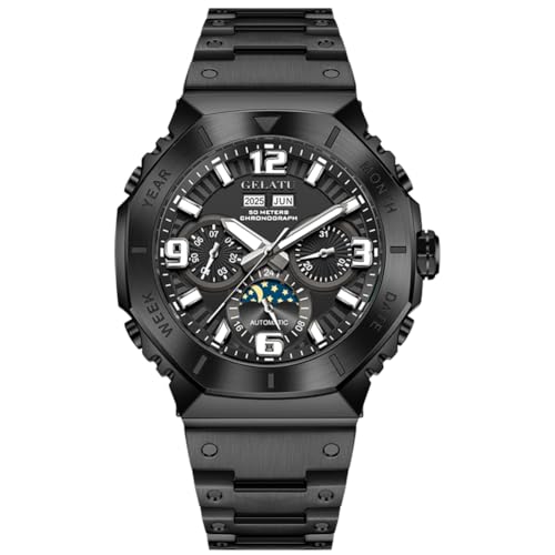 Image of OLEVS Men's Automatic Mechanical Watch Case Multi-Function Chronograph Moon Phase Year /Month /Date Display Stainless Steel Band Luxury Wrist Watch
