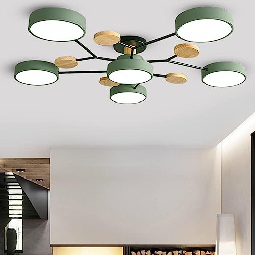 Plafonnier LED moderne bois 32W dimmable luminaire de plafond gris salon