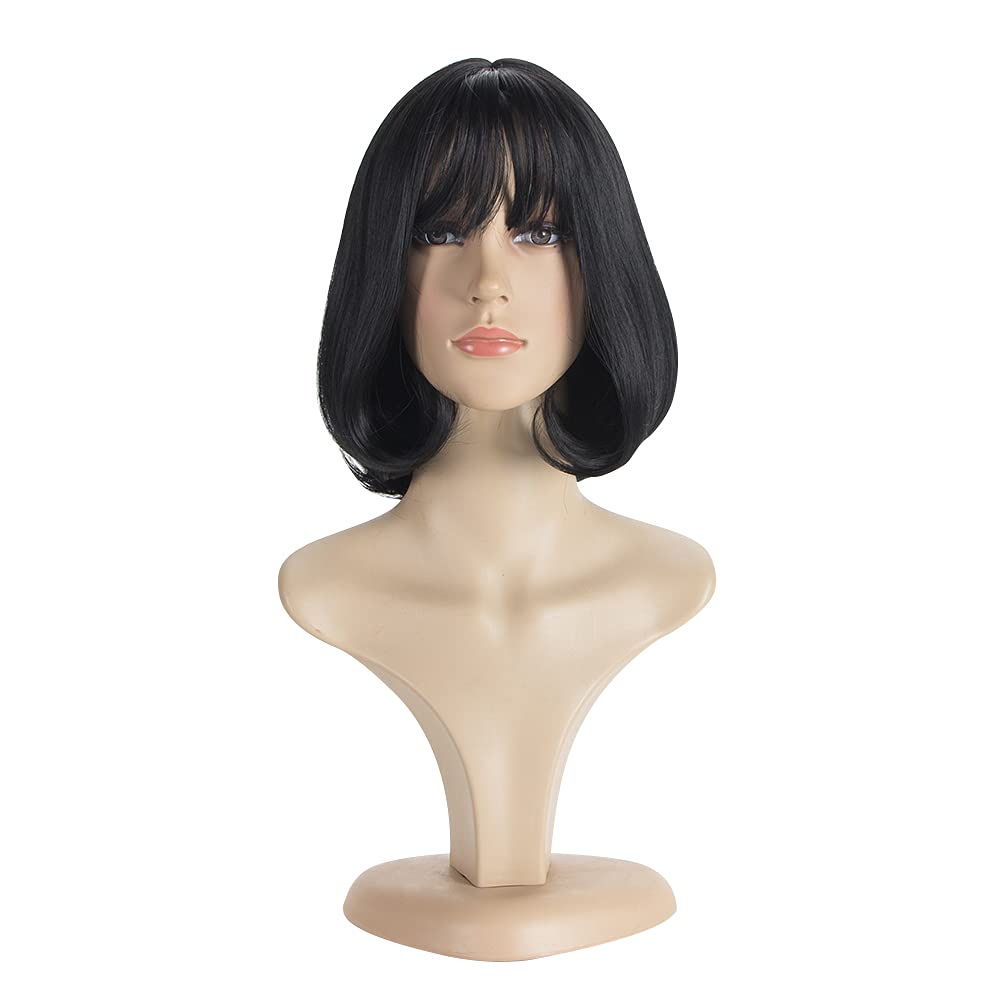 PADOMshort bobo wig with bangs, straight hair, make the face look smaller (Black)