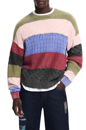 Desigual JERS_Washed STR bleu s : pull multicolore femme