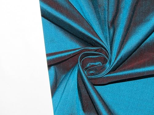 Soie Dupioni Dup53 tissu rigide vert x bleu pour confection de rideaux