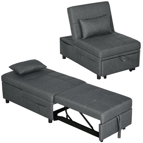 HOMCOM Fauteuil Convertible 1 Place Fauteuil Lit Dossier Réglable Gris