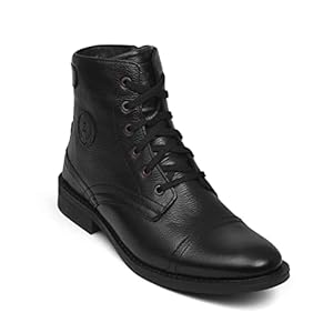 Zoom Shoes Genuine Leather Formal Black Casual Boots for Men ZA-5200 | High ankle shoes with anti-slip technology and memory cushion insole | Lace-up boots for formal and casual footwear