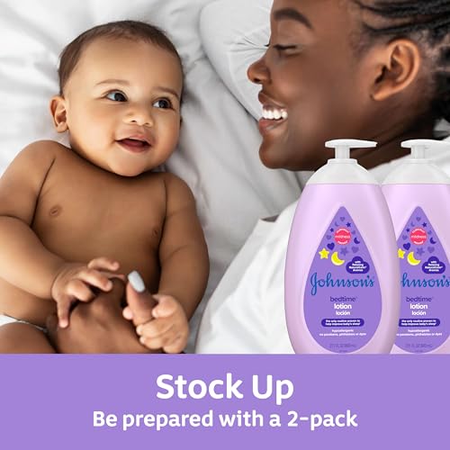 Image of Johnson's Moisturizing Bedtime Baby Lotion with Coconut Oil & NaturalCalm Aromas to Help Relax Baby, Mild, Hypoallergenic & Paraben-, Phthalate- & Dye-Free, Twin Pack, 27.1 fl. oz, 2 Pack