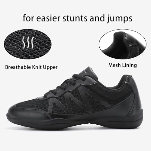Girls Cheer Shoes Black Breathable Cheerleading Shoes Non-Slip for Cheer Competitions, Practice, Dance, Gymnastics Size Little Kid 12 to Women 11.52