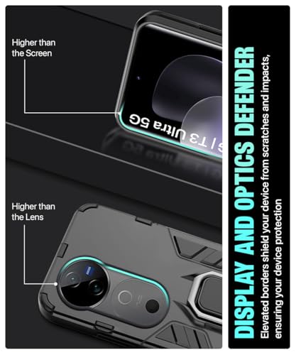 Image of WOW IMAGINE Shock Proof Back Case Mobile Cover for Vivo V40 | V40 Pro 5G | T3 Ultra 5G | Back Cover Case (Tough Armor | Hybrid PC + TPU | Ring Holder & in-Built Kickstand | Black)