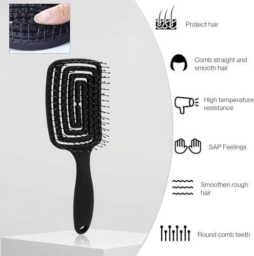 Image of 3D Vented Detangling Hair Brush for Women & Men, Flexible Scalp Massage Paddle Comb with Open Vent Design for Wet & Dry Hair, Anti Frizz Hair Styling Brush for Curly, Wavy, Straight & Thick Hair