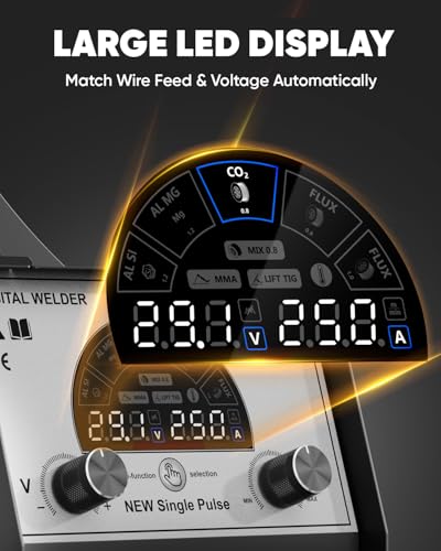 Image of H HZXVOGEN Aluminum MIG Welder, 250A Welder Machine 110V 220V Gas, Flux core MIG, Pulse, Lift TIG, Stick, 5 in 1 Multi Process Welder Machine with LED Display