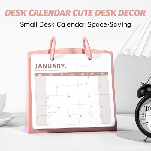 Bibiage Small Desk Calendar 2026 Jan to Dec, Monthly Decorative Flip Calendar for Desk with to Do List, Cute Desk Decor, Standing Calendar for Home School Office Supplies, 7" x 6.5", Pink — view 5