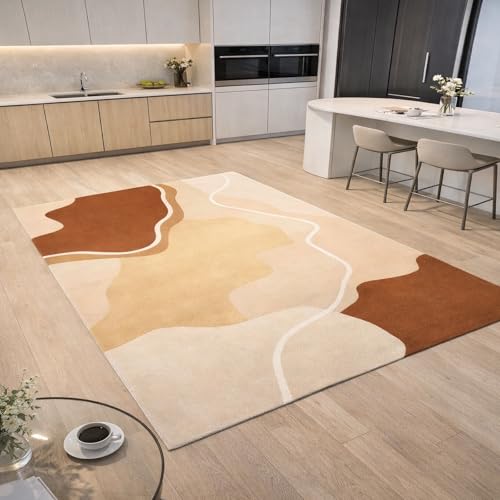 Générique Tapis de décoration,Tableau Abstrait Moderne, Terracotta Rouge orangé, Beige et Blanc, 100 x 180 cm, Tapis Poils Courts, Chambre, Salle de...