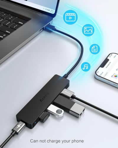 Aceele HUB USB 3.0 5 Ports（Avec alimentation）, Ultra-Fin avec 4 Ports de données type 3.0, SuperSpeed 5Gb/s, Micro USB Port d'alimentation, pour MacBook Air/Pro, Surface Pro, Dell XPS 15, Flash Drive. – vue 8