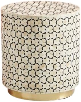 Bone Inlay End Table Handcrafted Floral Design Accent Table Indian Artisan Side Table for Living Room, Bedroom or Entryway Boho Chic and Decorative Home Furniture