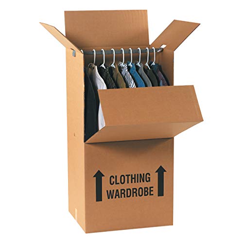 Image of Box USA Wardrobe Moving Boxes, 24 inchL x 20 inchW x 46 inchH, Packing and Moving, Hanger Bar Sold Separately, Kraft (Pack of 5)