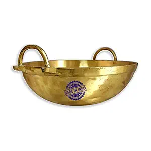 Heribay Brass/Pital (9 Inch) Deep Flat Heavy Bottom Kadhai/Woks (1.5 LTR.) Without Lid