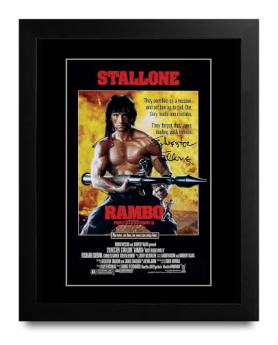 HWC Trading Rambo : First Blood Part II Gifts Printed Poster Signed Autograph Picture for Movie Memorabilia Fans - US Letter Framed (ID-014794)