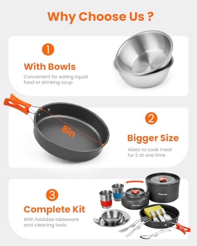 Fitense Set Completo de Cocina para Camping 21 Piezas para 2 Personas, Ligero, Ollas y Sartenes Portátiles para Mochileros, Senderismo y Picnic miniatura 5