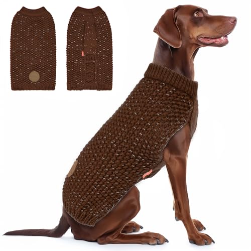 Image of KYEESE Reflective Yarn Dog Sweater for Large Dogs Thick Knit Pullover | Reflective for Visibility, Leash Hole for Walk, Stretchy Fit, Lightweight & Warm, Gentle on Sensitive Skin, Winter Daily Wear