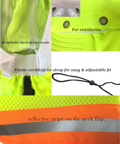 Image of Men High Visibility Reflective Sun Hat with Neck Flap Wide Brim Boonie Hat Bucket Cap