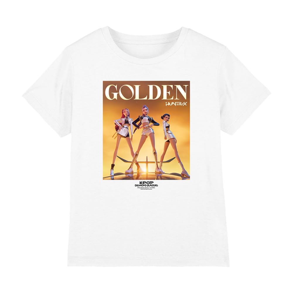 Kpop Demon Hunters Huntrix Golden Poster Kids T Shirt, White, 5-6Y