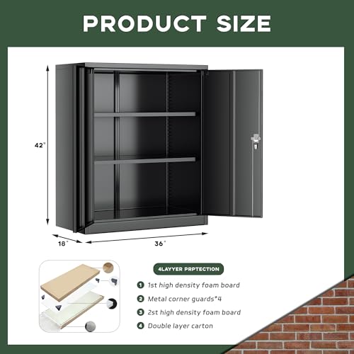Greenvelly 42 Locking Metal Storage Cabinet with Adjustable Shelves for Office, Garage, Home, and School
