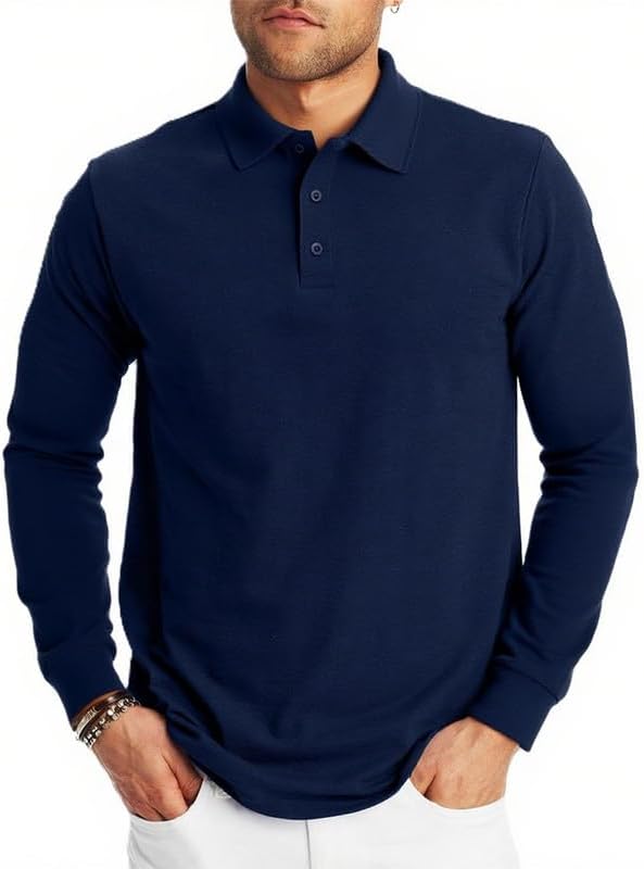Men's 3-Pack Long Sleeve Polo Shirts – Moisture Wicking Golf Shirts for Work, Casual Workout - Image 2