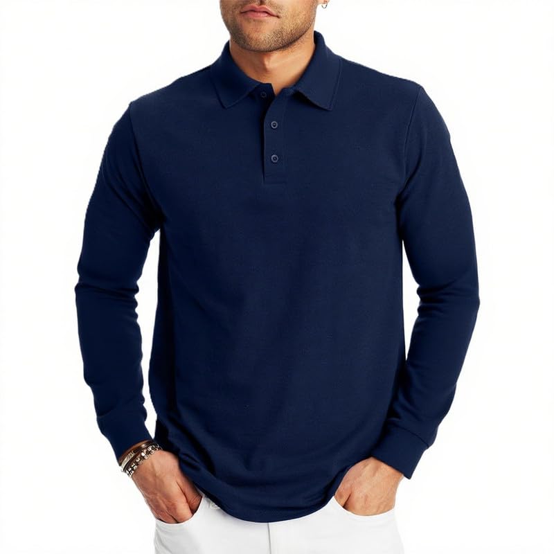 Men's 3-Pack Long Sleeve Polo Shirts – Moisture Wicking Golf Shirts for Work, Casual Workout2