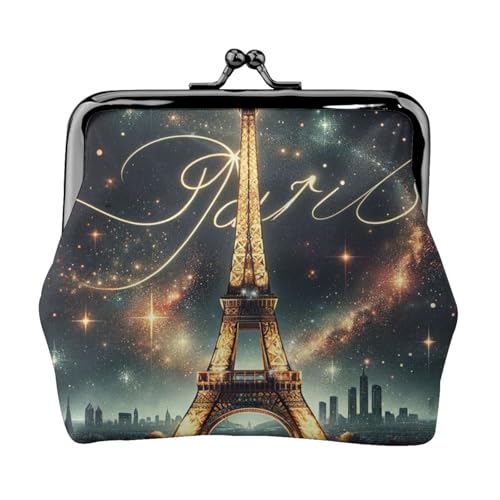 Pu Leather Buckle Coin Purse Eiffel-Tower-Paris Girls Kiss-Lock Change Purse Wallets