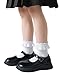 Funjoon 4T-10Y Girls White Ruffle Socks Lace Frilly Dress Cotton School Uniform Crew Socks for Toddler Little Girls 6 Pack, White 1-3T