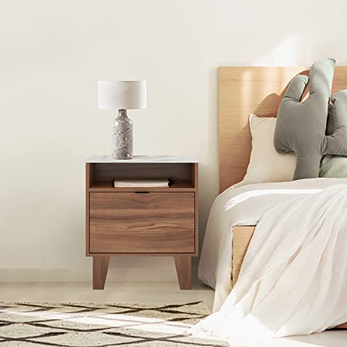 La Mejor Lista de Buro de Recamara - los preferidos. 50 MOBI Buró de Madera Modelo Kabul Color Nogal Largo 50 cm 1 cajón Recámara