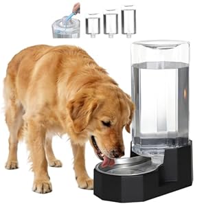 Sfozstra Large Dog Water Dispenser: 9L Gravity Black Gravity Water Feeder – Dishwasher-Safe Stainless Steel Bowl – Easy Clean – for Medium/Large Dogs – Multi-Pet Homes – Garage/Garden/Patio