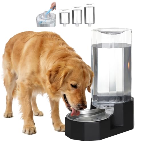 Sfozstra Large Dog Water Dispenser: 9L Gravity Black Gravity Water Feeder - Dishwasher-Safe Stainless Steel Bowl - Easy Clean - for Medium/Large Dogs - Multi-Pet Homes - Garage/Garden/Patio
