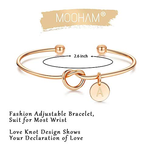 Image of M MOOHAM Mothers Day Gifts - Dainty Tie the Knot Letter A-Z Initial Bracelet for Women 14K Gold Plated Cuff Bangle Bracelet Jewelry Personalized Bridesmaid Proposal Gifts for Women