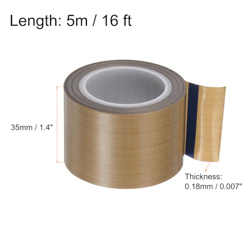 Image of HARFINGTON Fabric PTFE Tape Roll, 1.4 inch x 16ft High Temperature PTFE Adhesive Tape 0.18mm Thickness for Vacuum Sealer Machine Hand Sealers, Brown