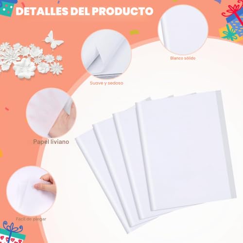 Miniatura 3 de Michihomie 110 Hojas De Papel De Seda Blanco, 50 X 70 Cm, Material De Embalaje, Papel De Regalo Para Cumpleaños, Bodas, Decoración, Manualidades, Embalaje Diy