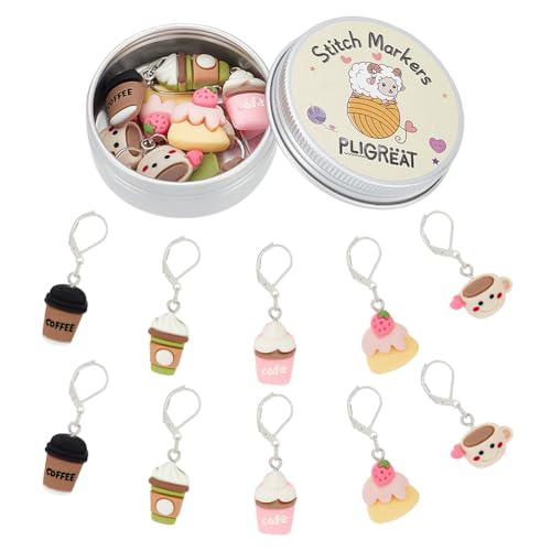 PLIGREAT 10 Pcs Cute Coffee Cup Stitch Marker Ornament Set Crafts Making Ornament DIY Gift Handmade Craft Accessories Knitting Stitch Counter for Mom Woman Tailor Shop Supplies