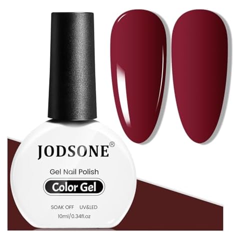 JODSONE Dark Red Gel Nail Polish 10ml Burgundy Red Gel Polish Deep Red Color Nail Polish Gel High Gloss Soak Off U V Gel Nail French Nail Manicure Salon DIY at Home Cover