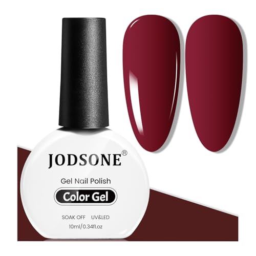 Esmalte de uñas en gel rojo oscuro JODSONE de 10 ml, esmalte en gel rojo burdeos de alto brillo, esmalte de uñas UV, manicura francesa, salón de manicura DIY en casa.