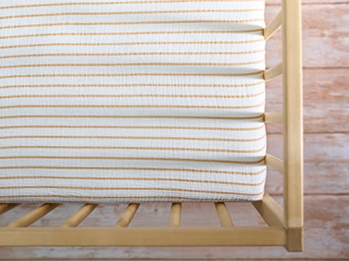 Image of Meracorallo Muslin Pack and Play Fitted Sheet, 100% Cotton, Neutral Stripe