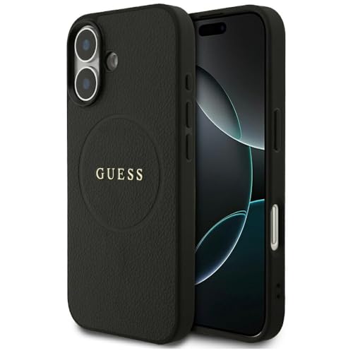 CG MOBILE Guess Anneau grainé compatible avec MagSafe Coque pour iPhone 17 (noir)