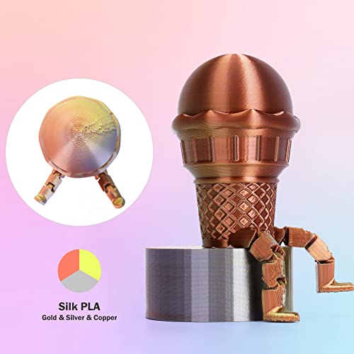Image of ERYONE Silk Tri Color PLA Filament 3D Printer 1.75mm + /- 0.03mm, Multicolor Filament Tricolor PLA 1KG(2.2lbs) Cardboard Spool, Gold Silver Copper