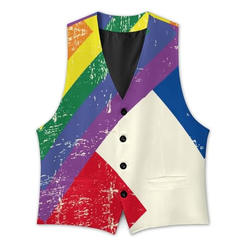 Vintage Rainbow Swedish Flag Trendy Vest Suit for Men V Neck Formal Dress Waistcoat Vests Business Slim Fit2