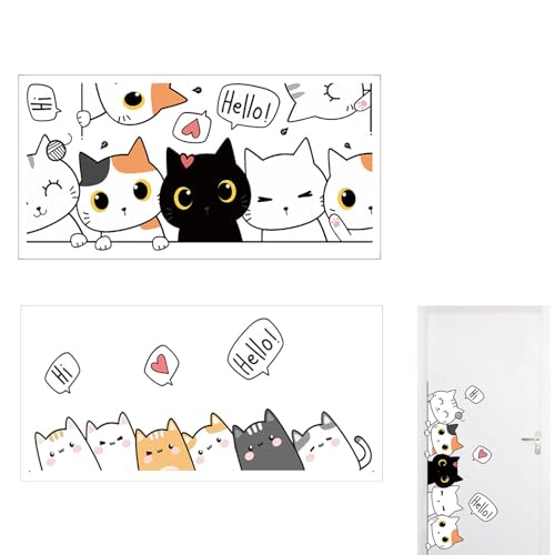 VYNZOR 2 Pièce stickers chat stickers muraux enfants sticker mural Sticker de Porte Chat Cartoon Autocollant Mural déco chambre pour Chambre d'Enfant Décoration...