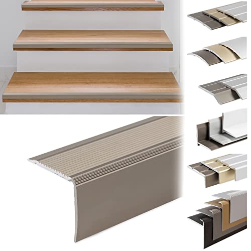 KARAT L-Shaped Aluminium Stair Nosing Profile 90 x 3 x 3.5 cm Self-Adhesive Champagne for Parquet and Laminate, Available in 3 Lengths and 4 Colours