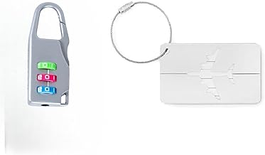 Travel Lock & Luggage Tag Set – 3-Digit Combination Lock for Suitcases, Backpacks, Gym Lockers, Sports Lockers & Pet Doors | Secure Luggage Lock with ID Tag (Silver, 1 Pcs.)