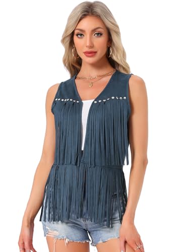 Image of Allegra K Women's Fringe Top Vest Open Front Western 70s Outfits Faux Suede Tassel Cardigan