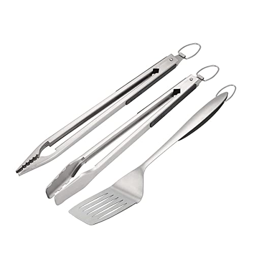 SANTOS Edelstahl Grillbesteck-Set 3-TLG - Grillzange, Wender & Grillpinzette - 3er BBQ Geschenkset - BBQ-Besteck - hochwertiges massives Grillbesteck